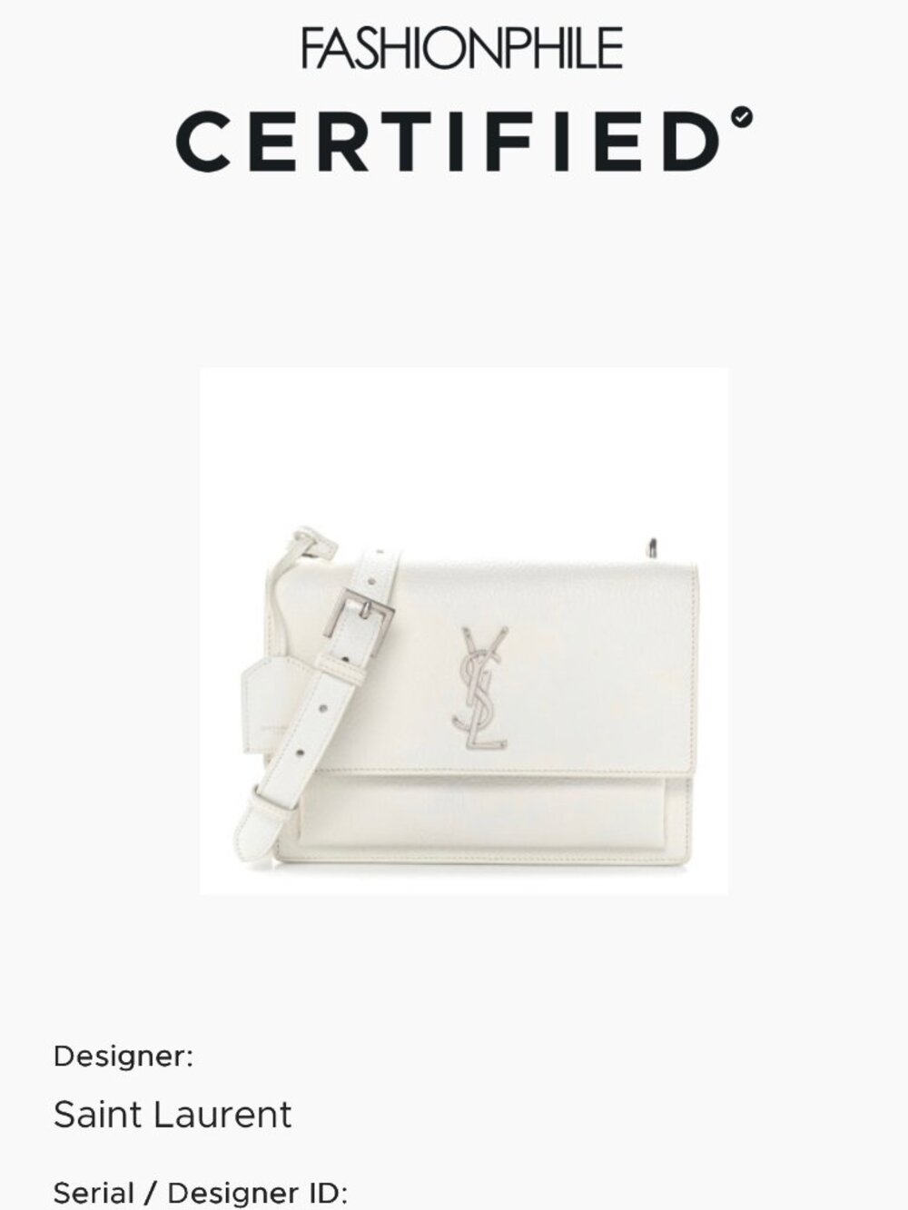 Authentic Saint Laurent YSL White Leather Crossbody Bag – Fashionphile Certified